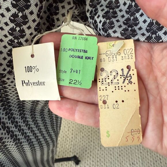 Vintage 60s 70s NWT NOS Sears Polyester Black White Print Shift Dress Shirt XL - Picture 2 of 6